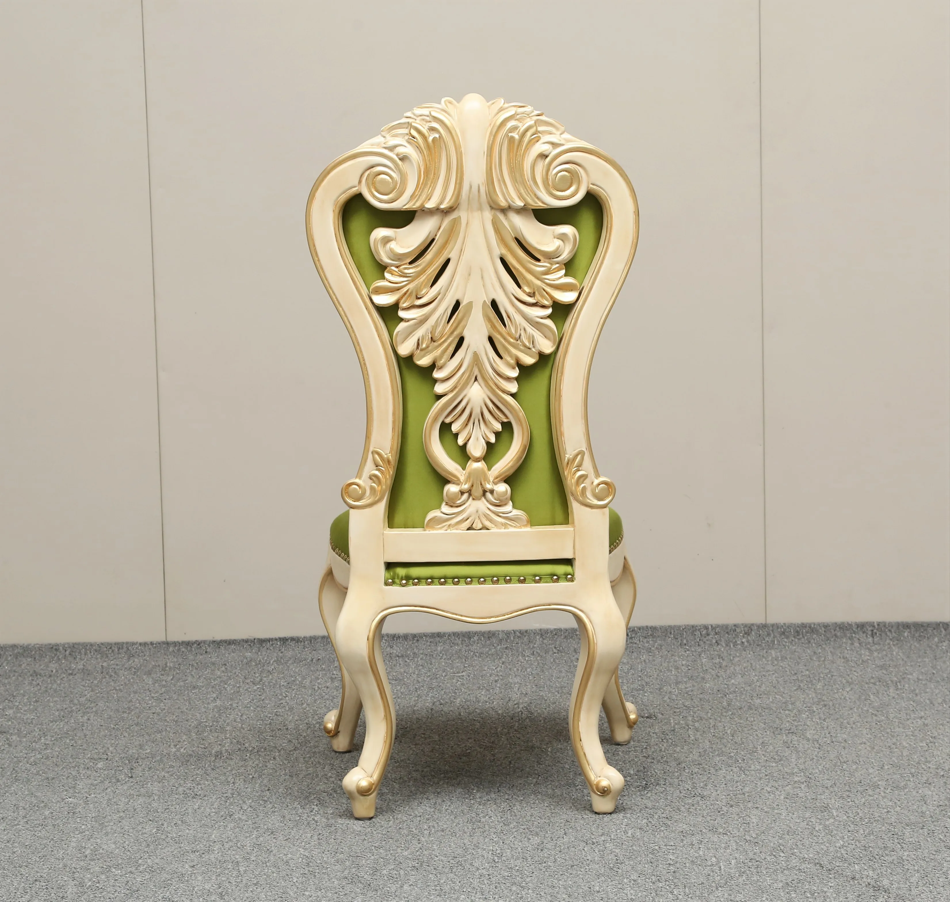 Solid wood hand carved armless chairs French style velvet beige white bedroom living room dining room chairs
