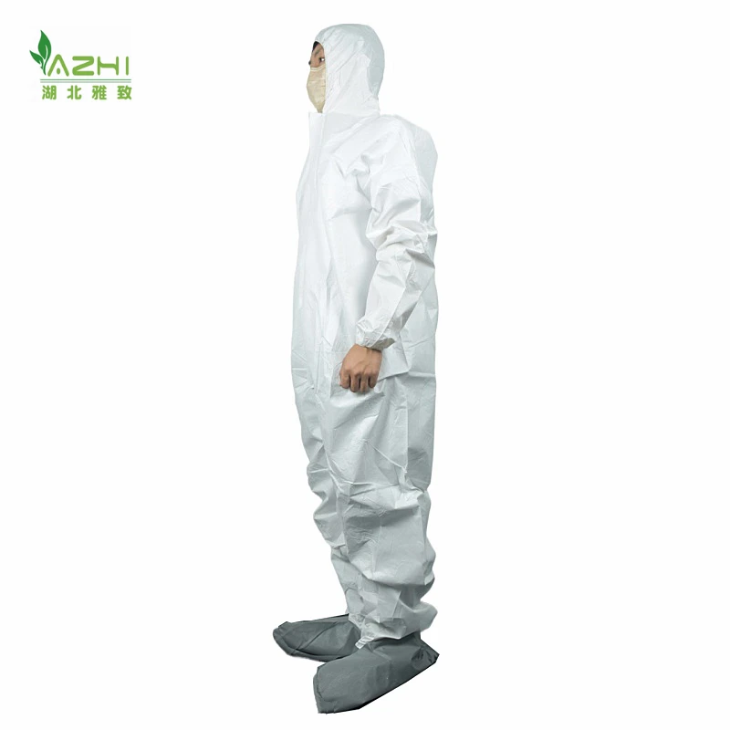 Type 5 6 White Color Waterproof PPE Disposable coveralls Clothing Safety Hazmat Suit Micro porous PP PE overalls