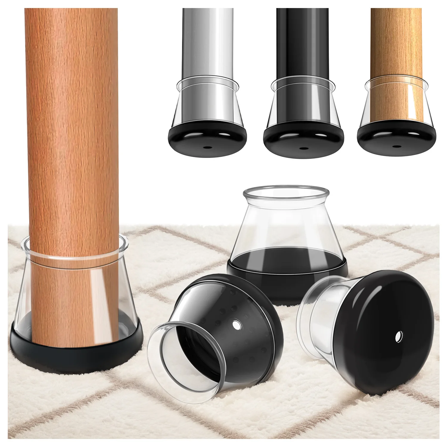 Chair Leg Sliders for Carpet, Round Chair Glides, PE Furniture Leg Protectors Caps, Carpet Protectors Table Feet Covers Cups