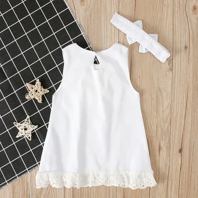 
2pcs Hot Sale Newborn Baby Girls Sleeveless Birthday Dress With Headband White Lace Bowknot Skirts Tutu Dress 
