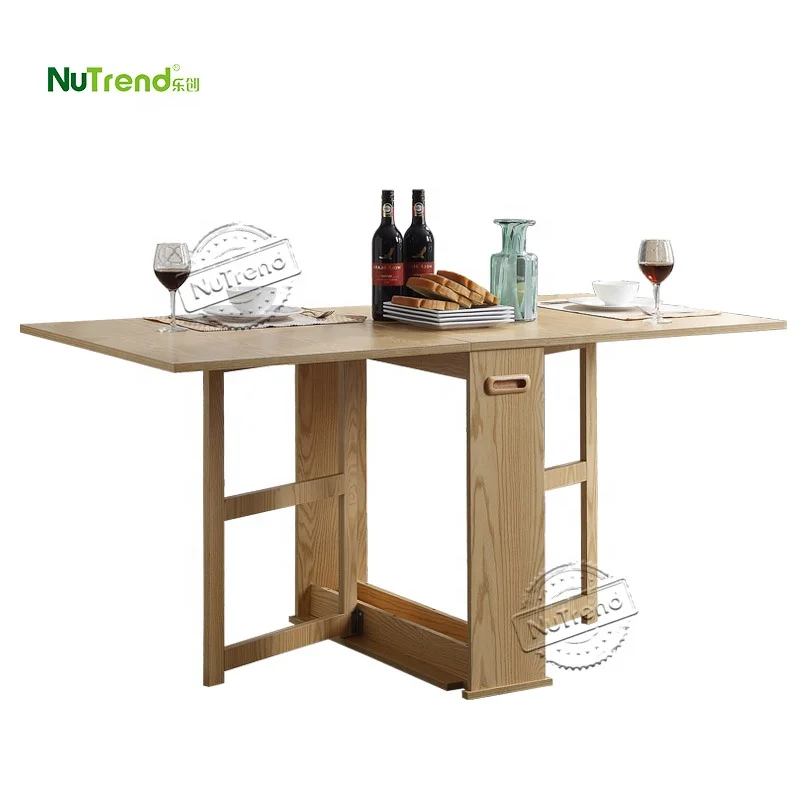 Cheap Nordic Space Saving Compact Apartment Modern Wooden Small Folding Rectangular Dining Room Table Extendable Kitchen Table