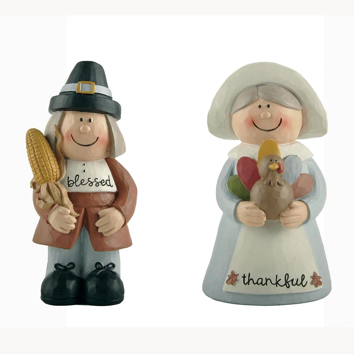 Harvest Festival Resin Crafts S/2 Woman with Turkey And Man with Corn for Home Decoration
