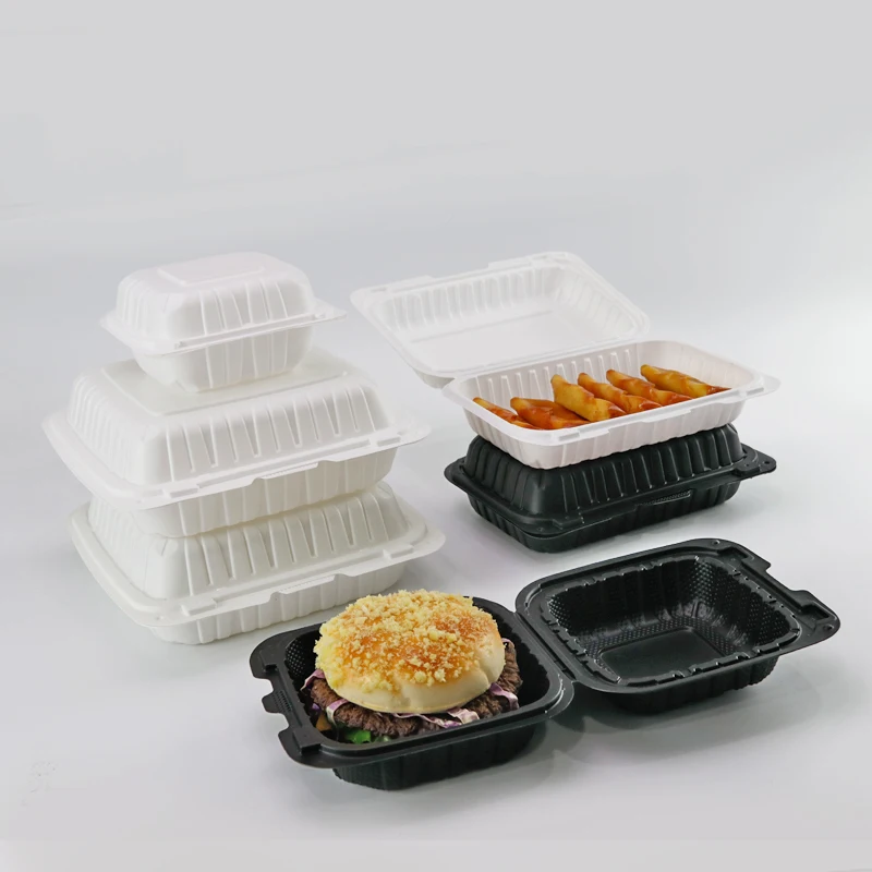9x9 inch 3 Compartments Meal Freezer Biodegradable Container With lids For Food To Go Plastic Takeaway Lunch Box  mfpp clamshell