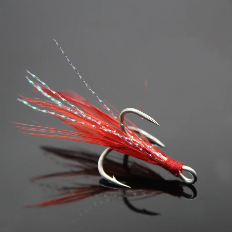 New 2/4/6/8/10# Feather Treble Super Fluke Bulk Bend Fishing Hook Triple Balik Inesi Round Saltwater Bass Tackle Tools