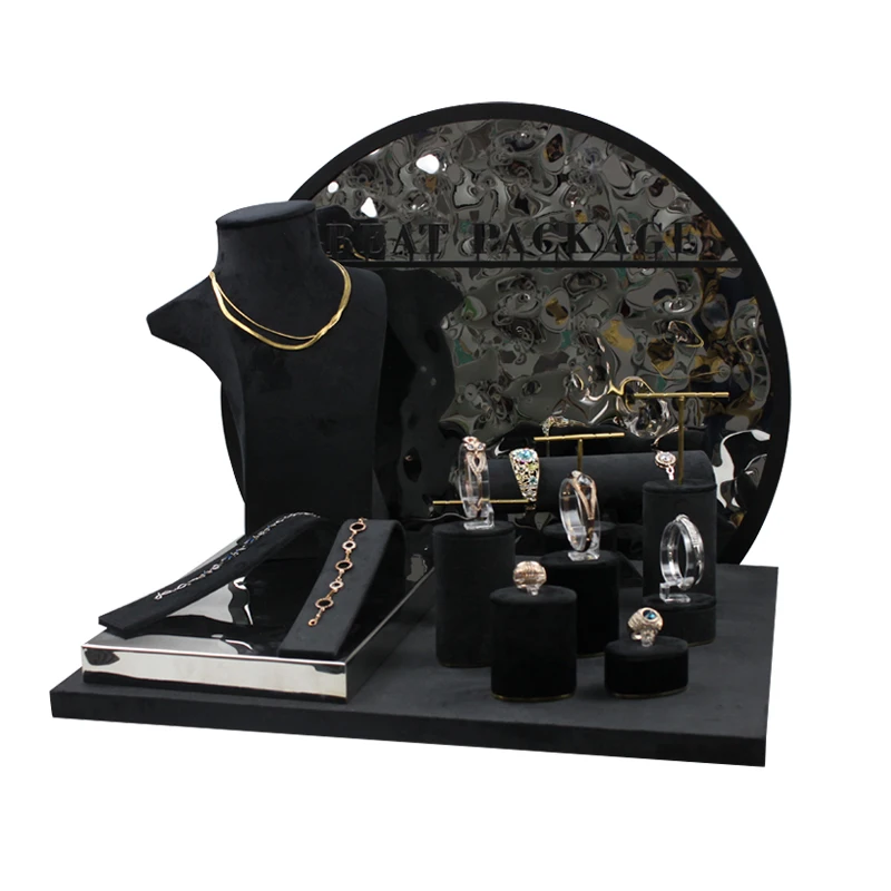 Custom jewelry display set Holder  for store  travertine decoration jewelry display stand set