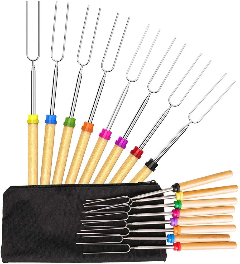 
Marshmallow Roasting Sticks- 8 pcs BBQ Extendable forks-32-Inch Telescopic Sticks with Wooden Handle for Outdoor Barbecue Grill 