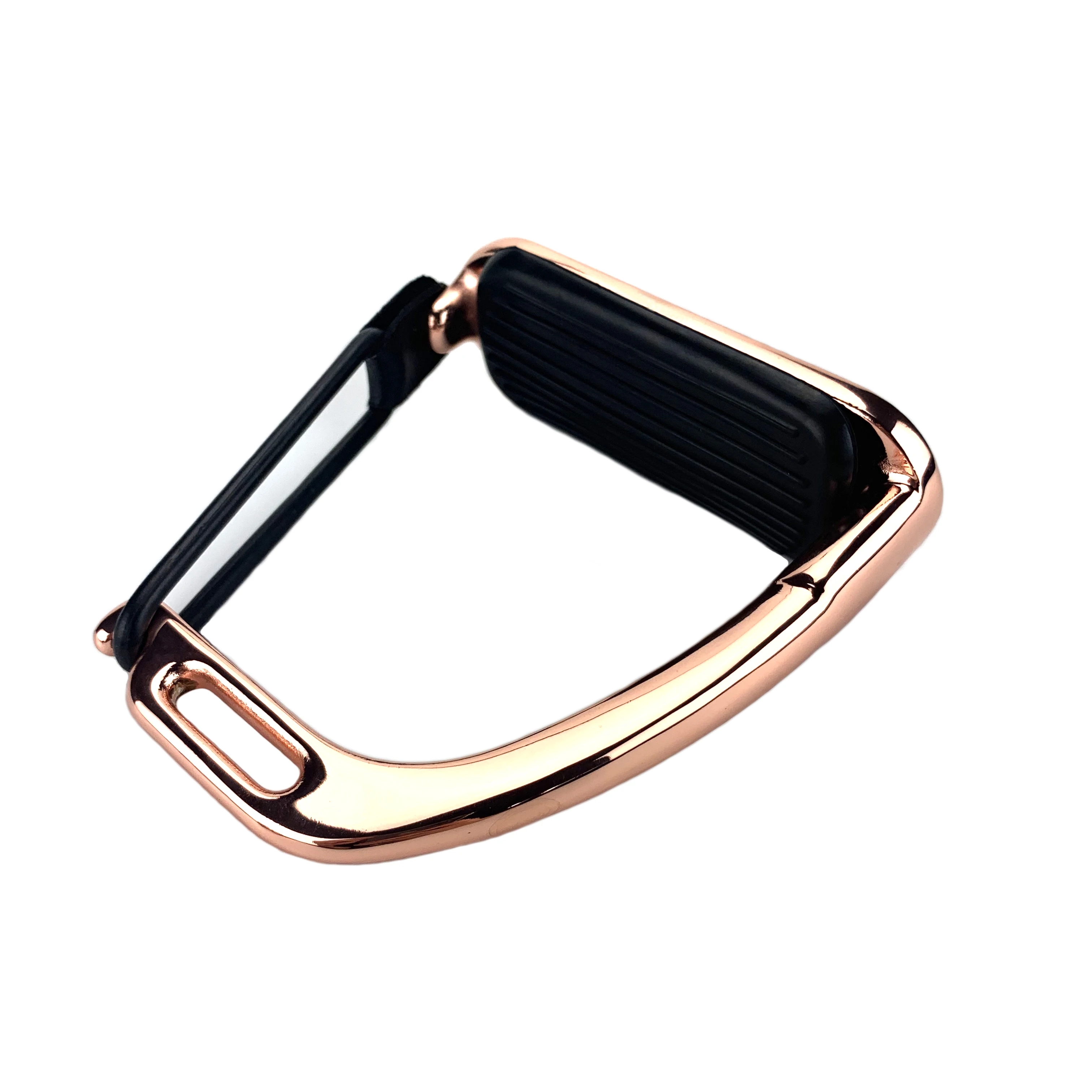 rose gold Horse Stirrup with Rubber Ring & Leather Strap