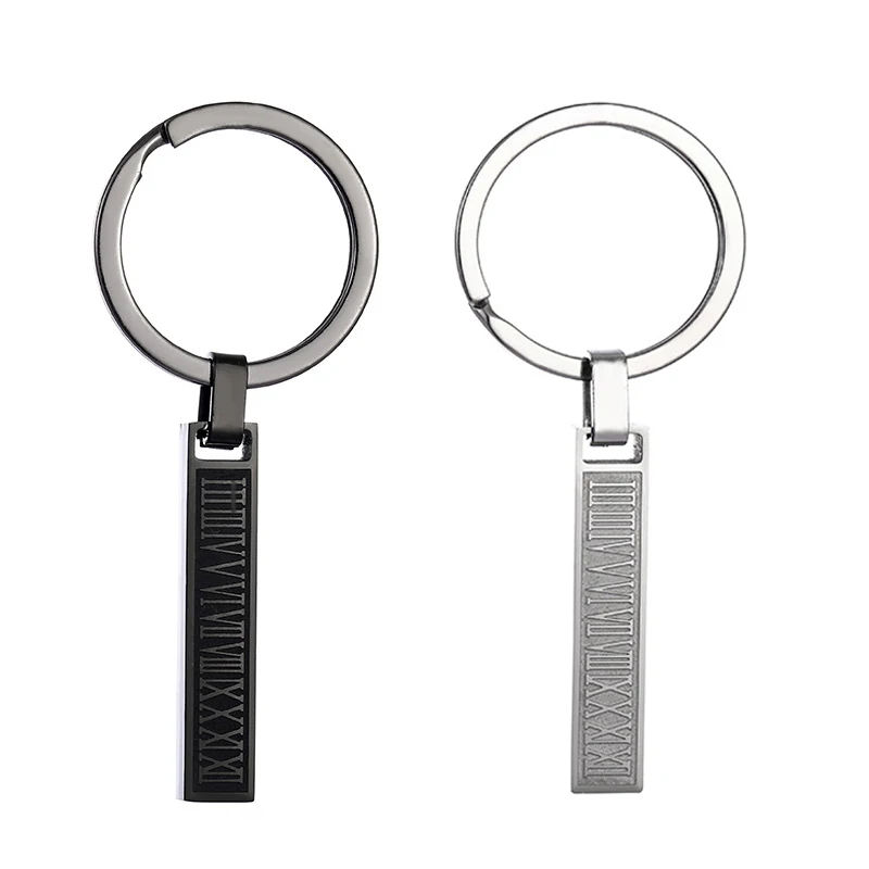 Hot Sele Stainless Steel Roman Numerals Three-dimensional Long Keychain Simple Niche Ins Thin Style Key Holder Charm