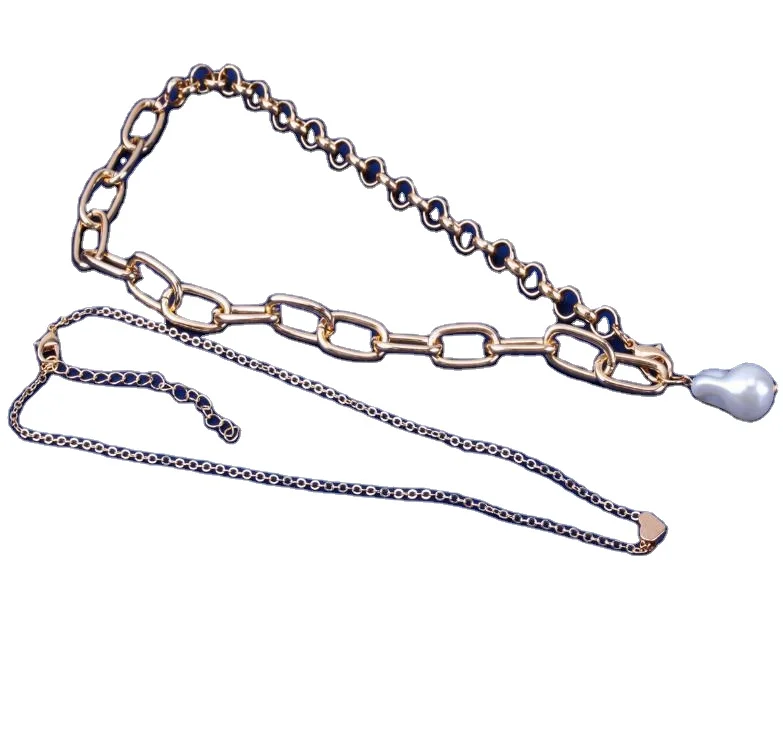 2021 Newest Style Baroque Style Copper Heart Punk Style Two-piece Set Punk  Pearl Necklace