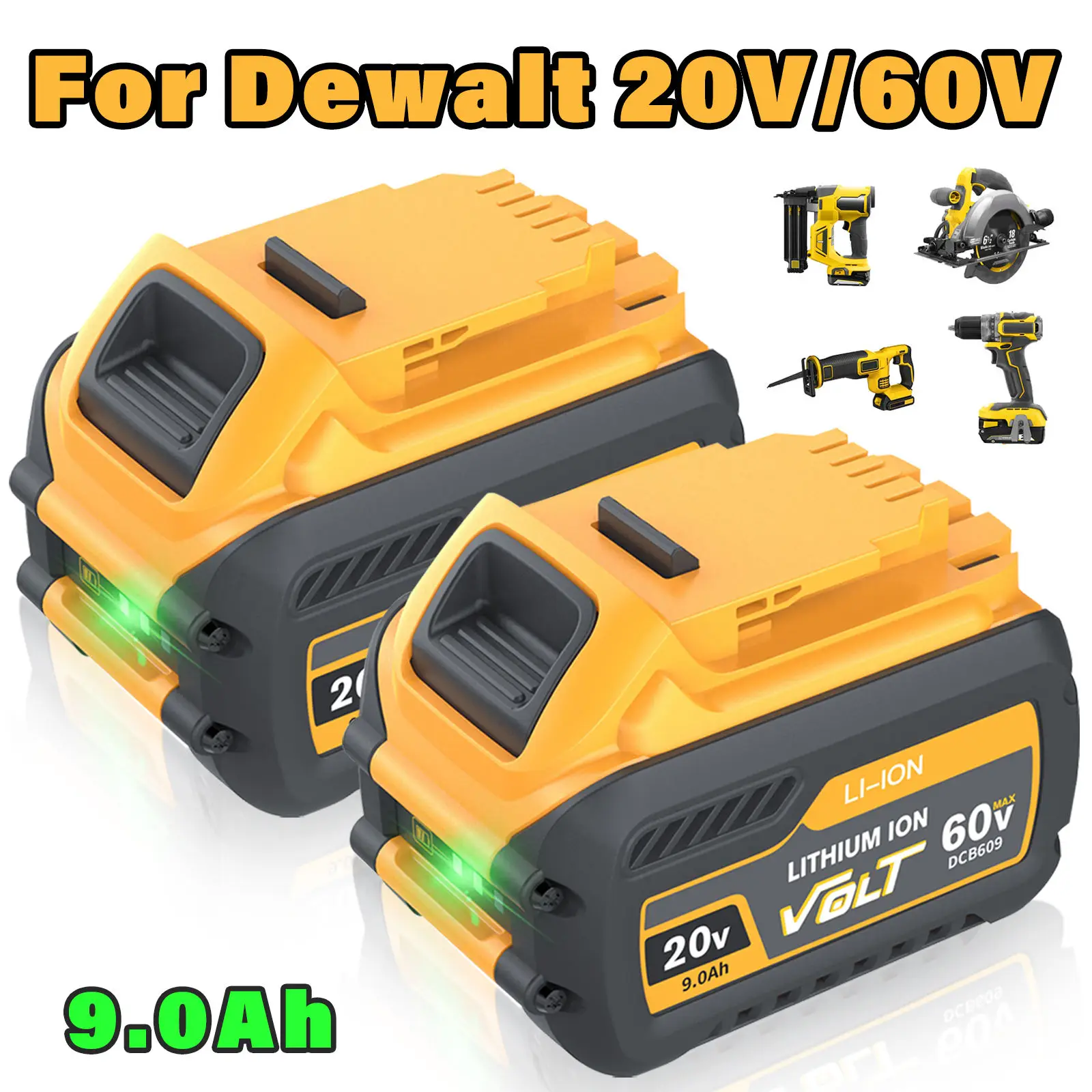 DCB606 20V/60V 9Ah/3Ah Lithium Battery for DeWalt XR Power Tool Compatible with DeWalt DCB612 DCB609 DCB204 Cordless Power Tool