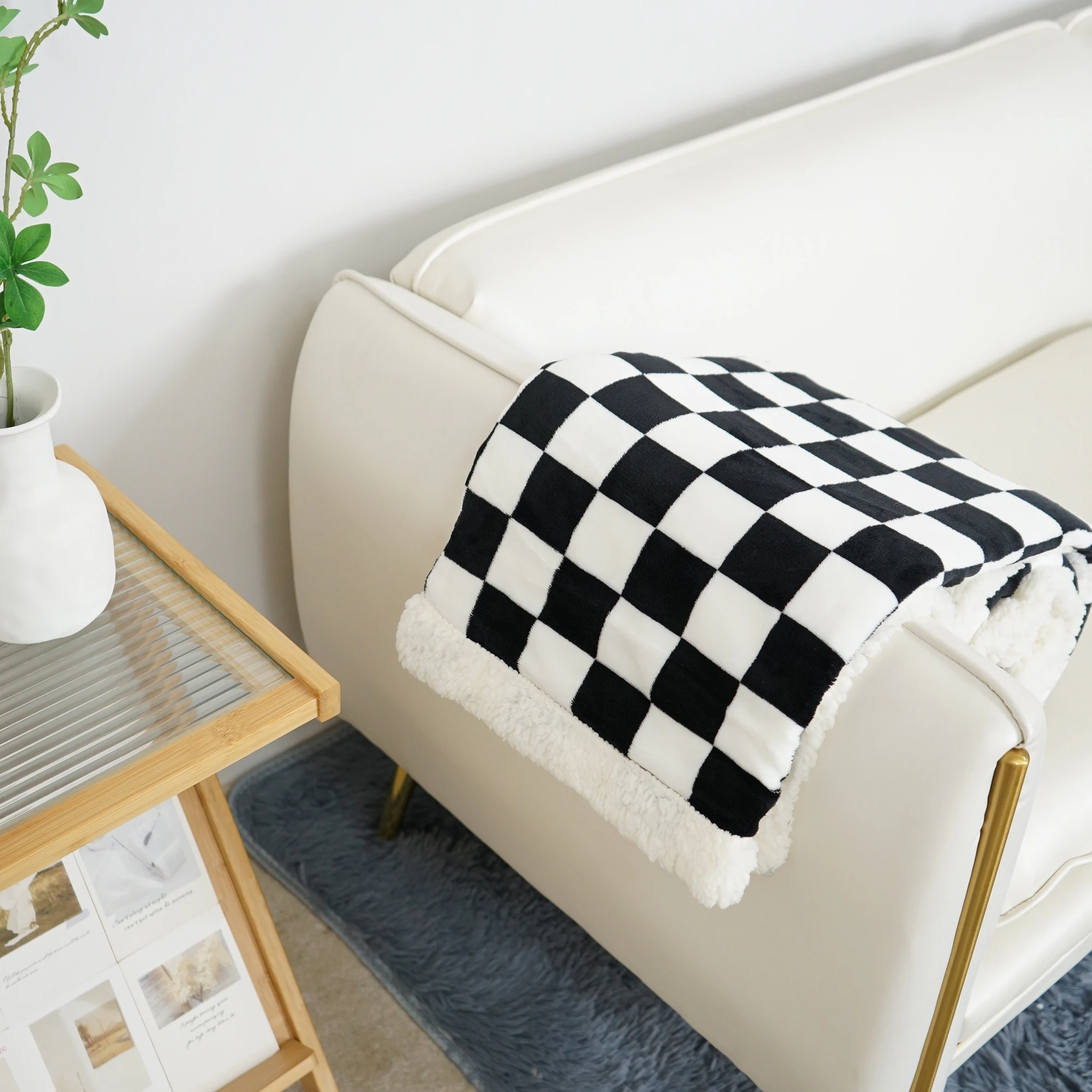 Weighted Blanket for Adults, Sherpa Flannel Weighted Blanket Full Size, Soft Fluffy Fleece Checkerboard Weighted Blankets