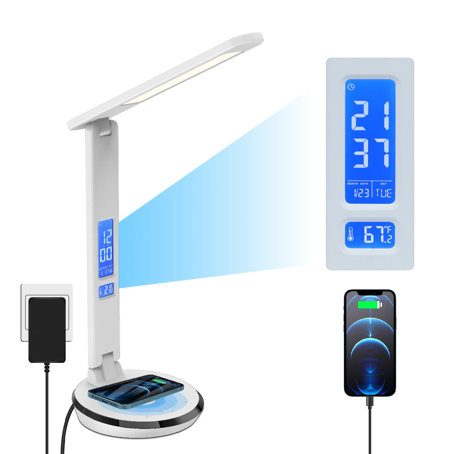 Standard Modern Wireless Charging 5 Modes Study Light USB Reading Bedside Desk Lamp Bedroom Plastic LED Table Lamp