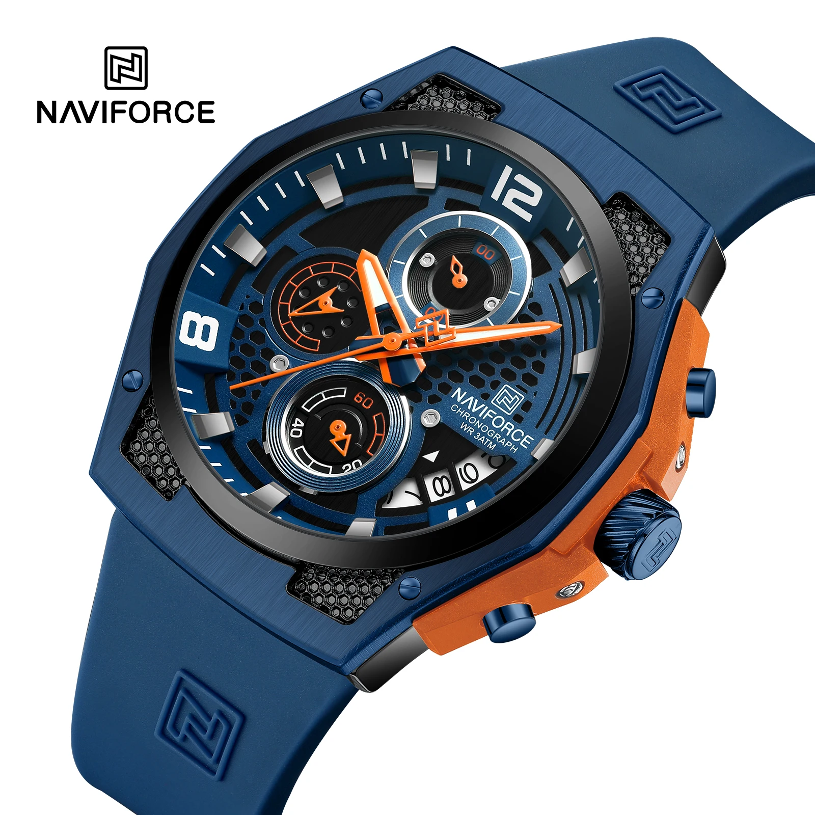 NAVIFORCE NF8051T Brand Fashion Casual Wrist 8051 Men Quartz Male Silicone Date Sports Watches Luxury Relogio Masculino Clock