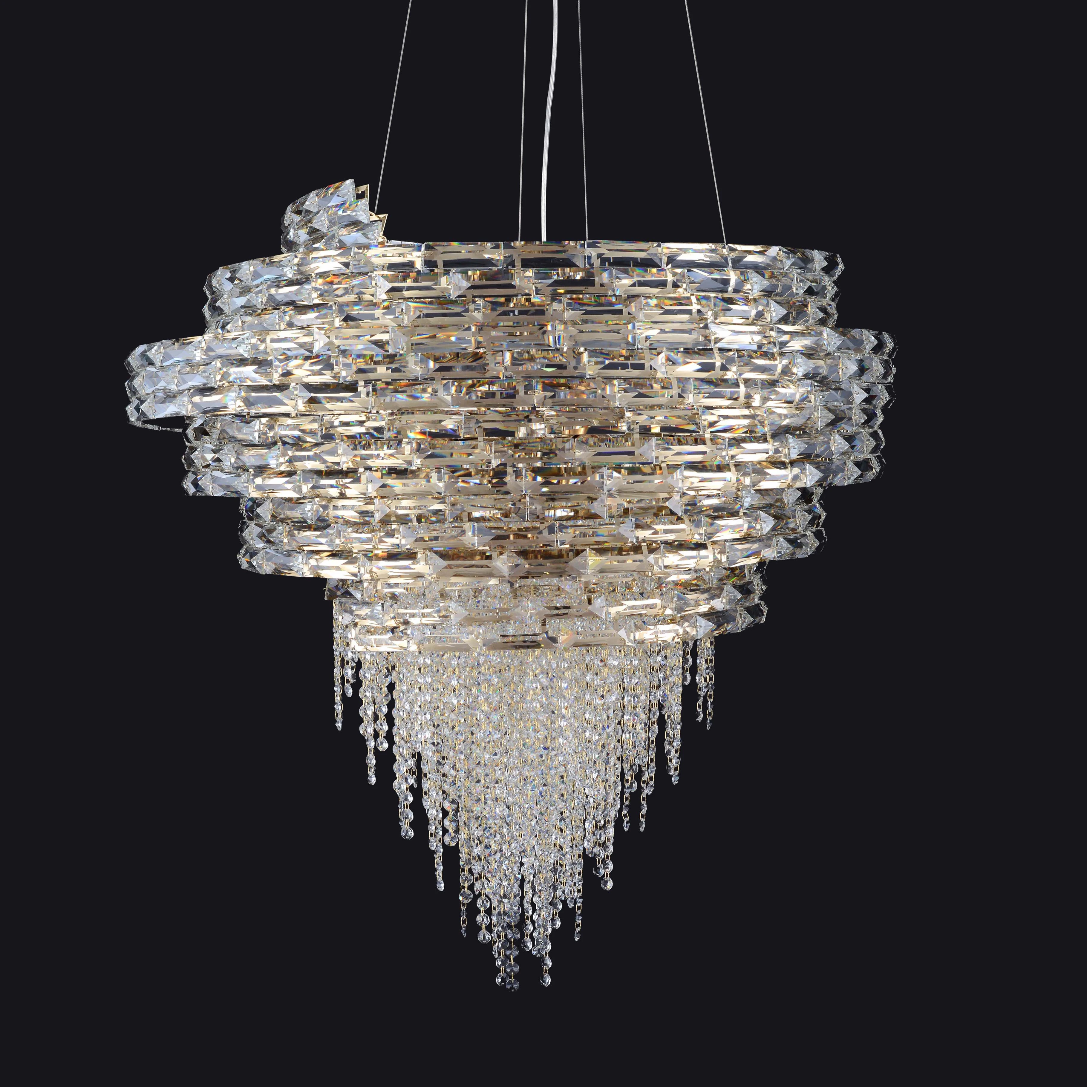 Custom luxury K9 crystal ring chandeliers Crystal beads Pendant Light for lobby hotel decoration