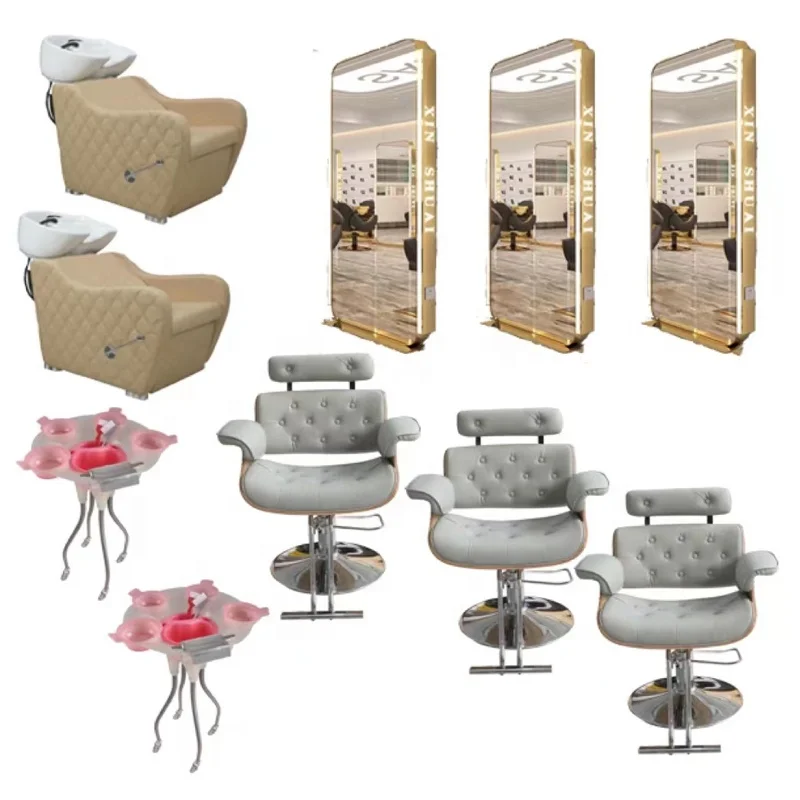 Barber shop equipment package hair styling mirror station shampoo chair hydraulic pump chair beauty salon package QZ-B715A