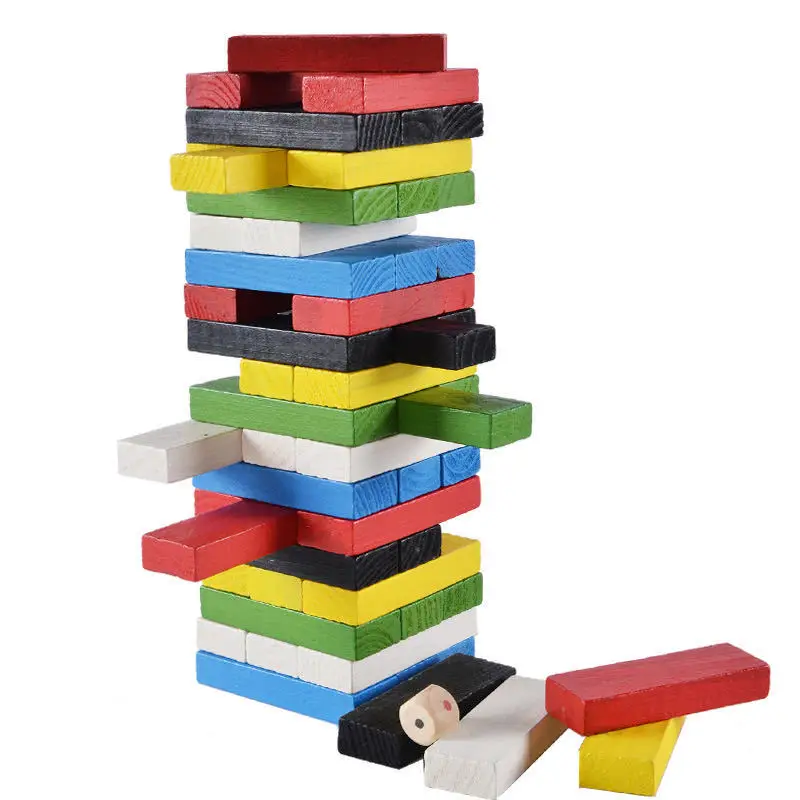 Creative Early Education Building Block Game Puzzle Toys 54pcs Wooden Balanced Stacking Tumbling Tower Domino Building Block Set