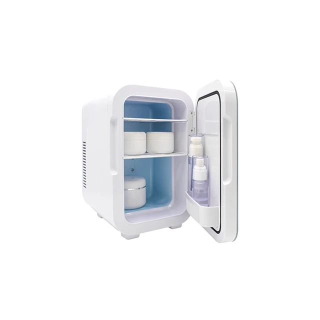 Single Zone LCD Adjustable Temp 8L Silver Glass Door 220/110/12V Car Refrigerator Make-up Mini Fridge