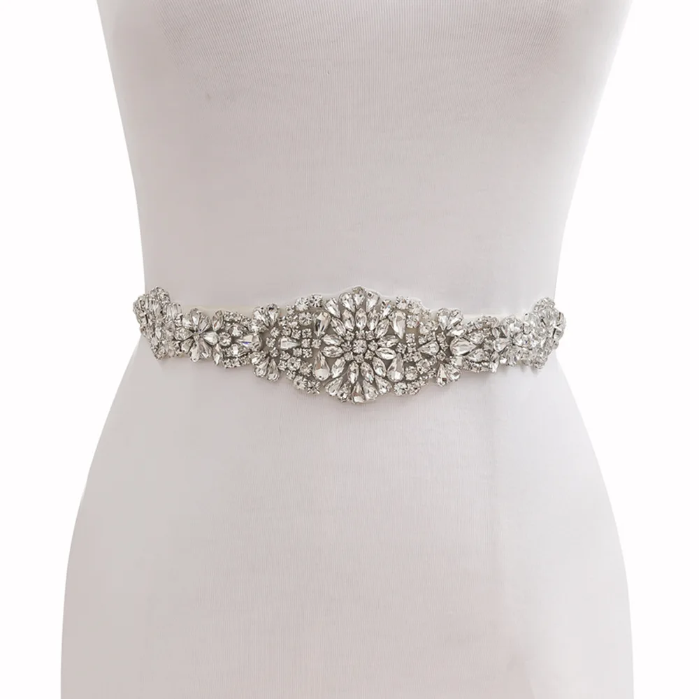 Luxury Mixed Styles Rhinestone Bridal Sash Belt Dress Accessories Silver Crystal Wedding Belts For Party