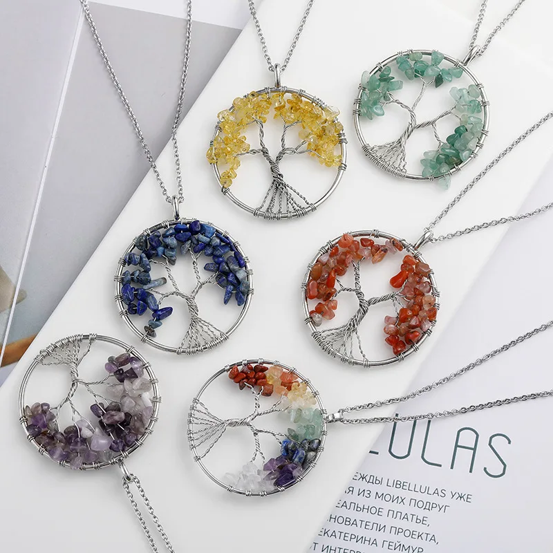 High quality natural stone pendant tree of life pendant necklace tree of life pendant necklace