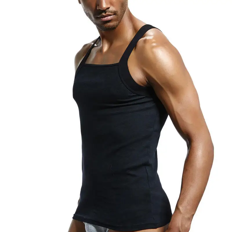 Factory Price Low Cut Men Gym Wear Fitness Tank Top Mens Undershirts Cotton White