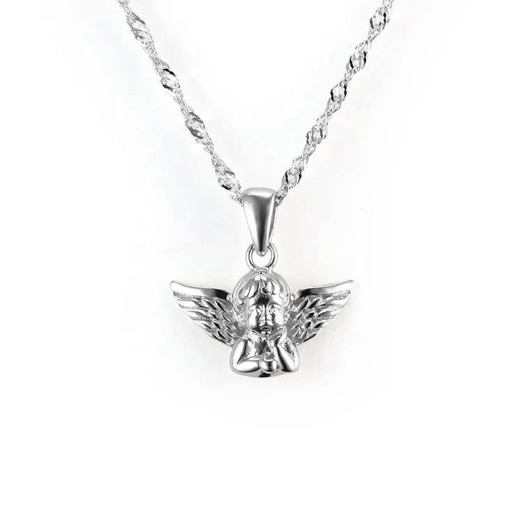 Angel Wings Pendant Necklaces 925 Sterling Silver Angel Baby Cherub Cupid Pendant Necklace for Gift