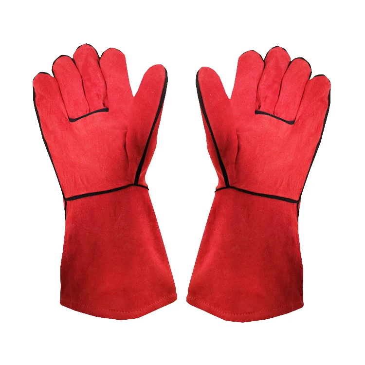 Genuine winter women windproof welding long size work leather gloves