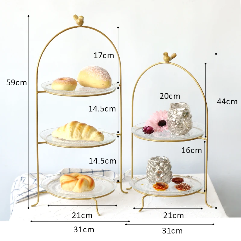 Modern Style Creative dessert display rack with glass plate iron wire gold cake stand other wedding decorations