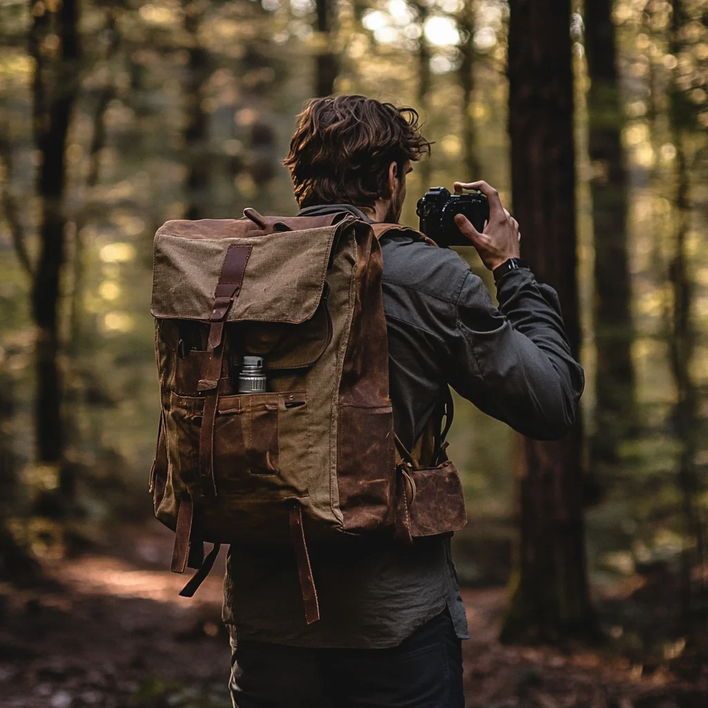 New Arrival High Quality Large Capacity Vintage Style Beige Customizable Factory Outdoor Canvas Leather Camera Bag Backpack
