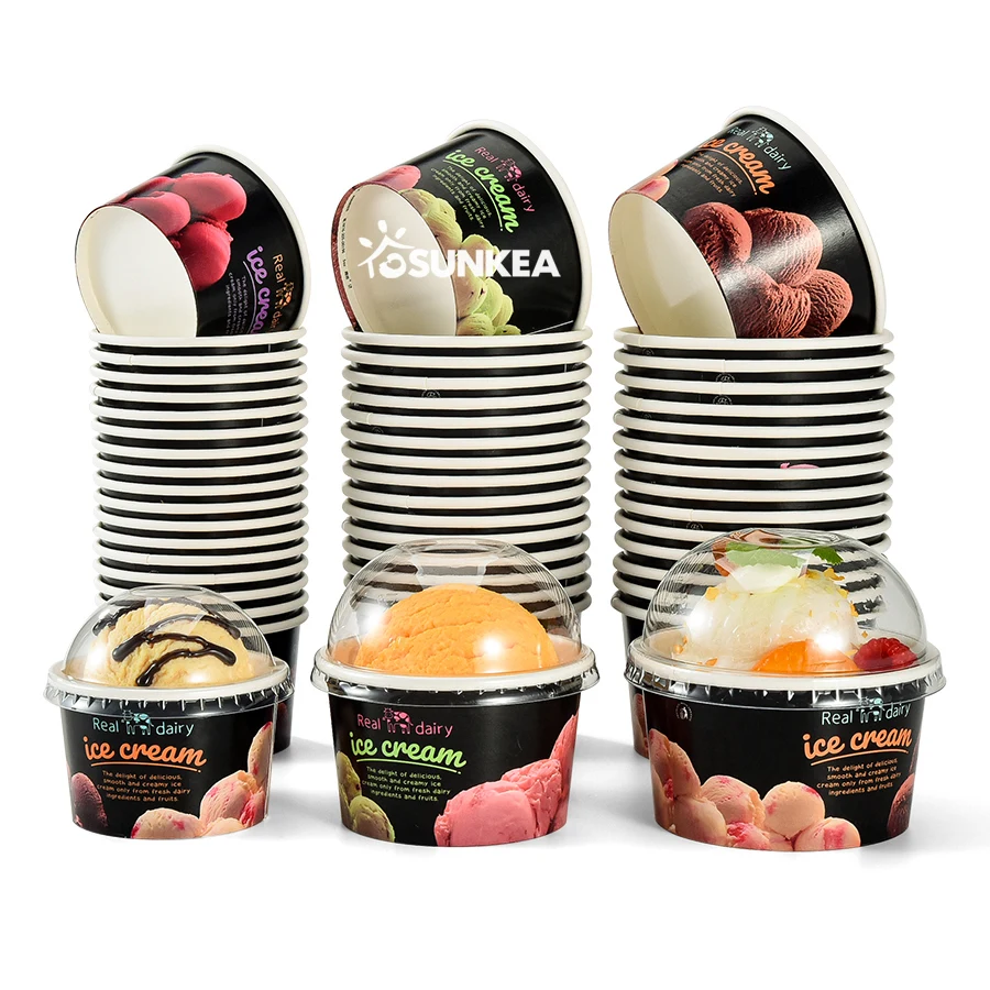 12/8 oz Custom bulk printed ice cream pots takeaway containers gelato cups wholesale with lids