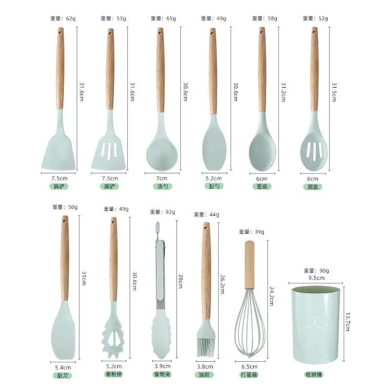 China Manufacture Kitchen Utensils Spatula sets Baking Cooking Egg Whisk Spatula Brush Cookware Set
