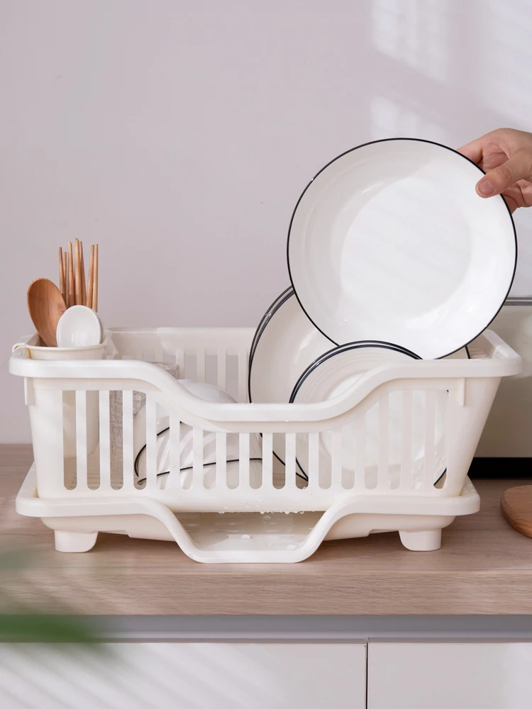 Kitchen Metal Plastic Dish Rack with Utensil Holder Cup Holder Dish Drainer for Kitchen Counter Top Dish rack PP plastic storage
