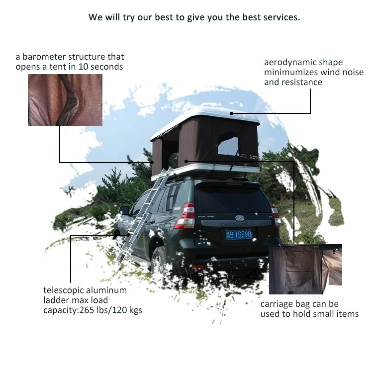 Wholesale High Quality auto hardtop roof rack car top tent with Ladder Pop Up roof tent for outdoor