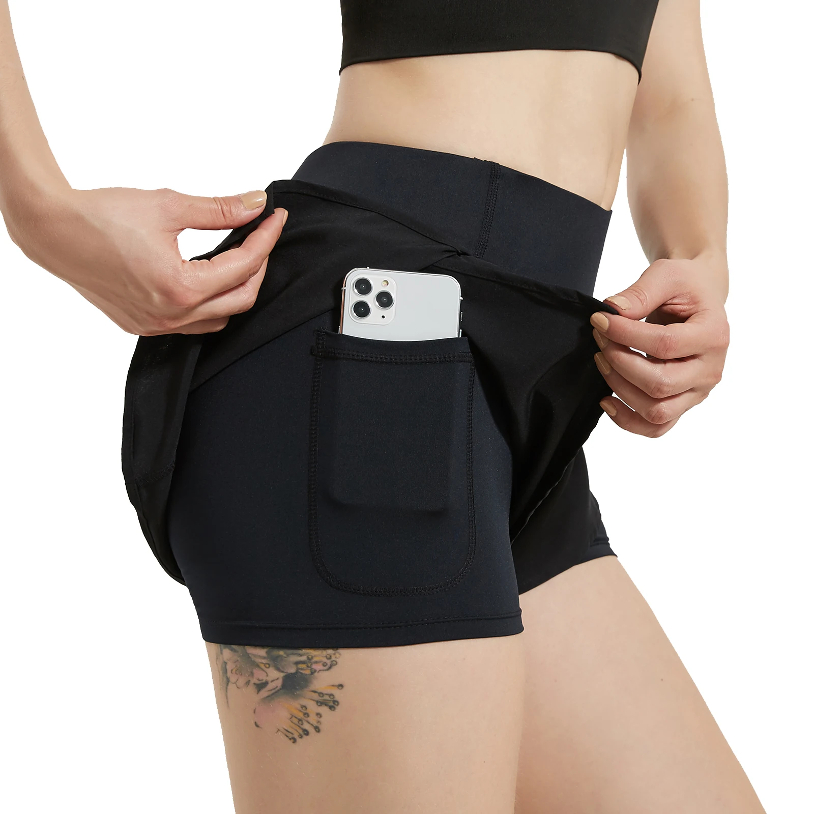 Women Summer Loose Quick Dry Yoga Short Pants Black Workout Athletic Running Shorts Sports Fitness Shorts with Phone Pocket
