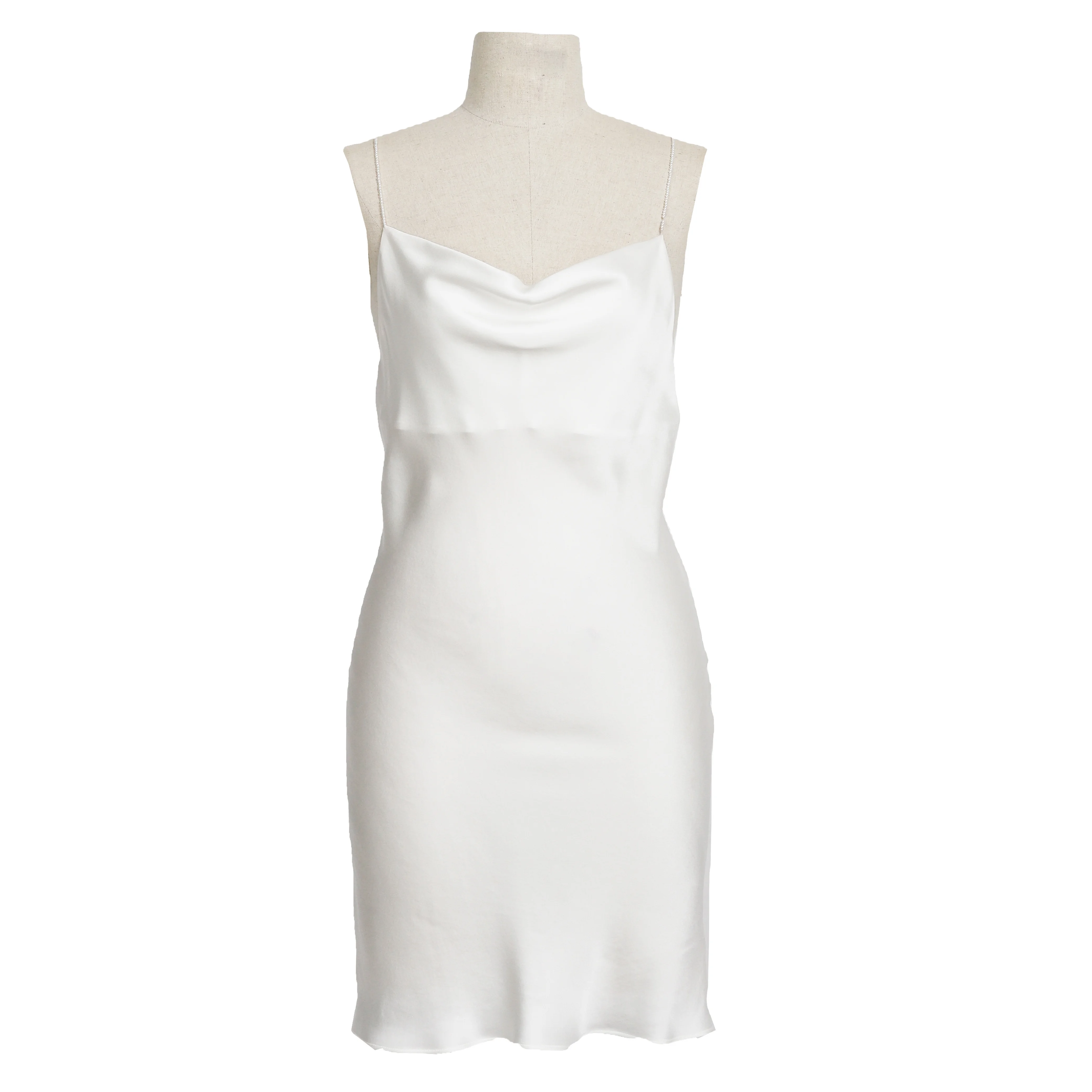 Женское длинное пикантное шелковое платье-комбинация белого цвета на бретелях-спагетти с жемчугом для дома и вечеринки