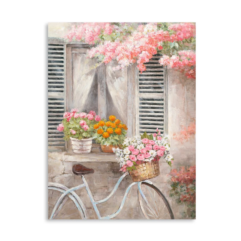 2022  Hot Sell Flower window Canvas Printing  Home decor hotel Canvas Pictures Artwork For Landscape bicycle  wall art Painting