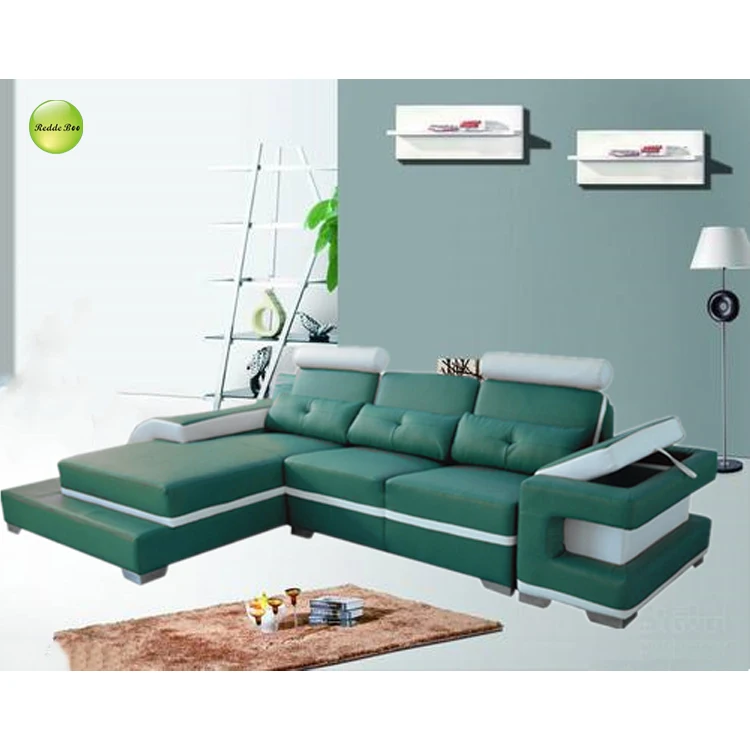 Redde Boo Hot Sales L Shaped Modern Sectional Black and White Leather Functional Living Room Sofas Set with Storage
