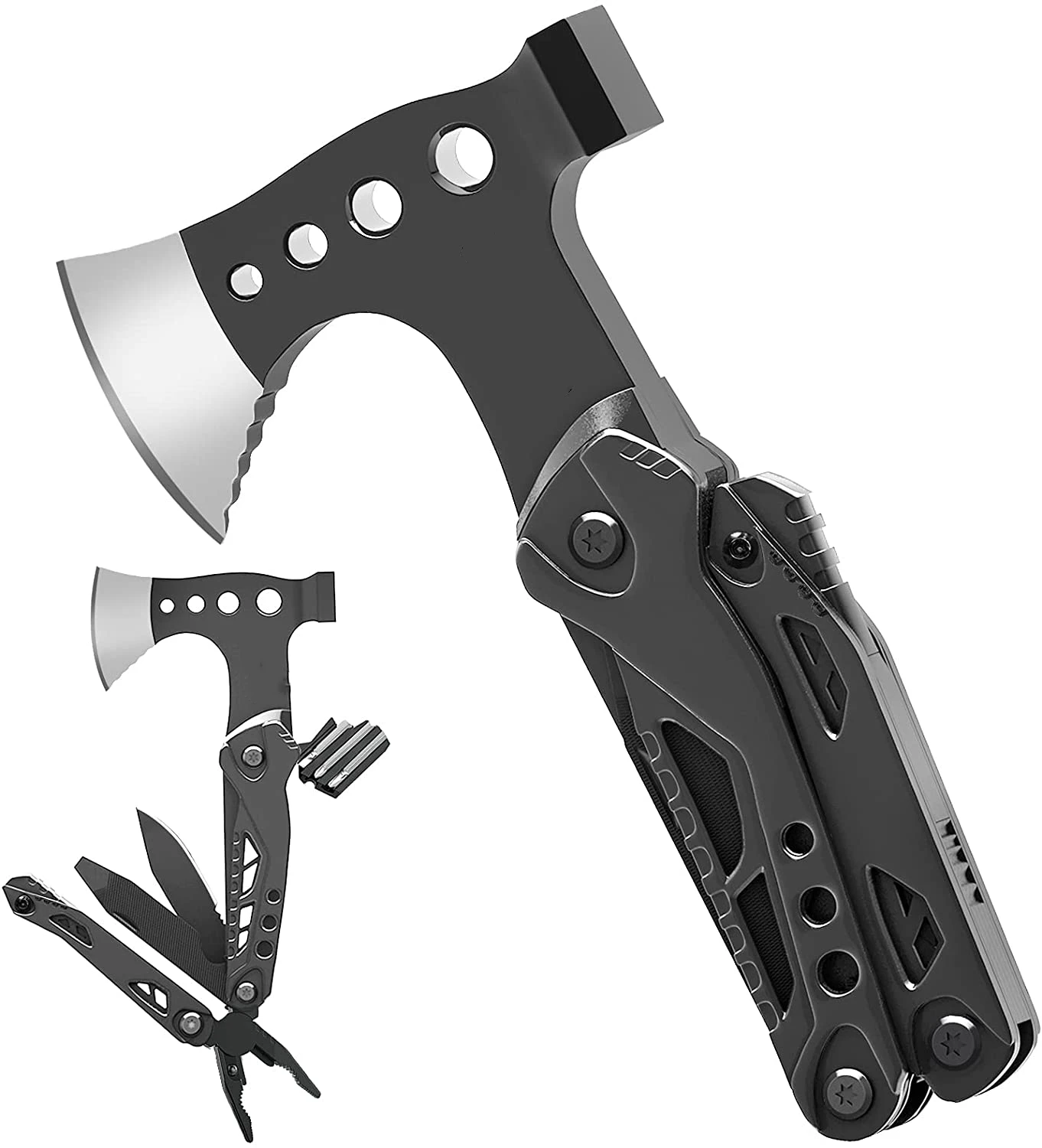 
Multitool Axe Hammer14 in 1 Camping Survival Gear and Equipment Multitool Hatchet with Saw Screwdrivers Pliers Bottle Opener 