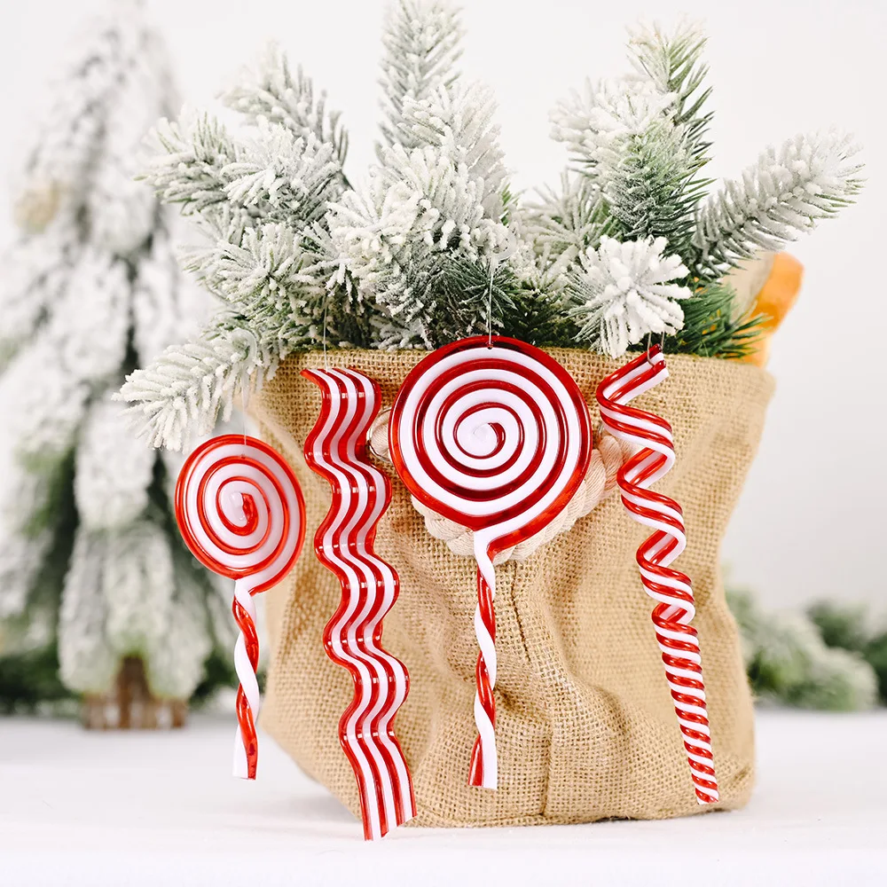 New hot sale lollipop cane colorful candy cane new Christmas decorations color injection acrylic Christmas tree ornaments