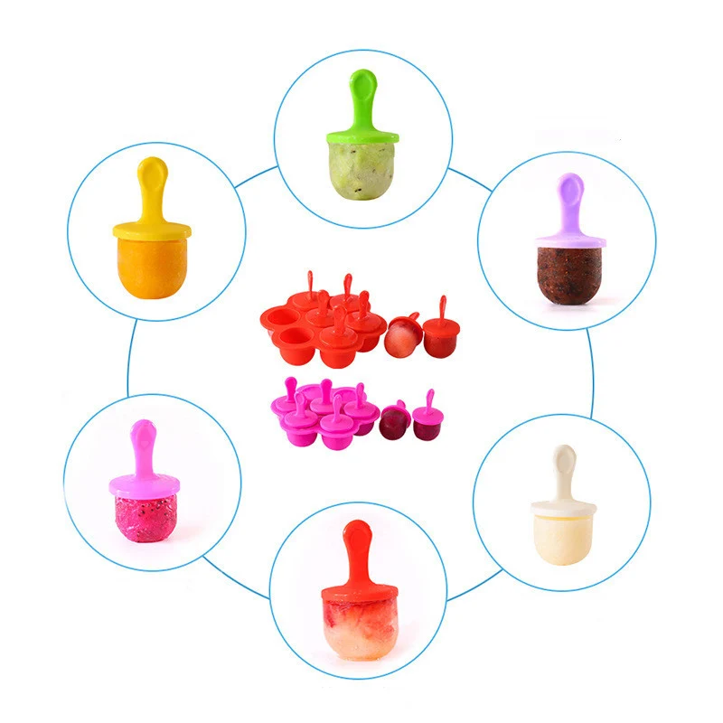 Wholesale 7 Holes Silicone Mini Ice Pops Mold Ice Cream Ball Lolly Maker Popsicle Molds Baby Diy Food Fruit Shake Ice Cream Mold