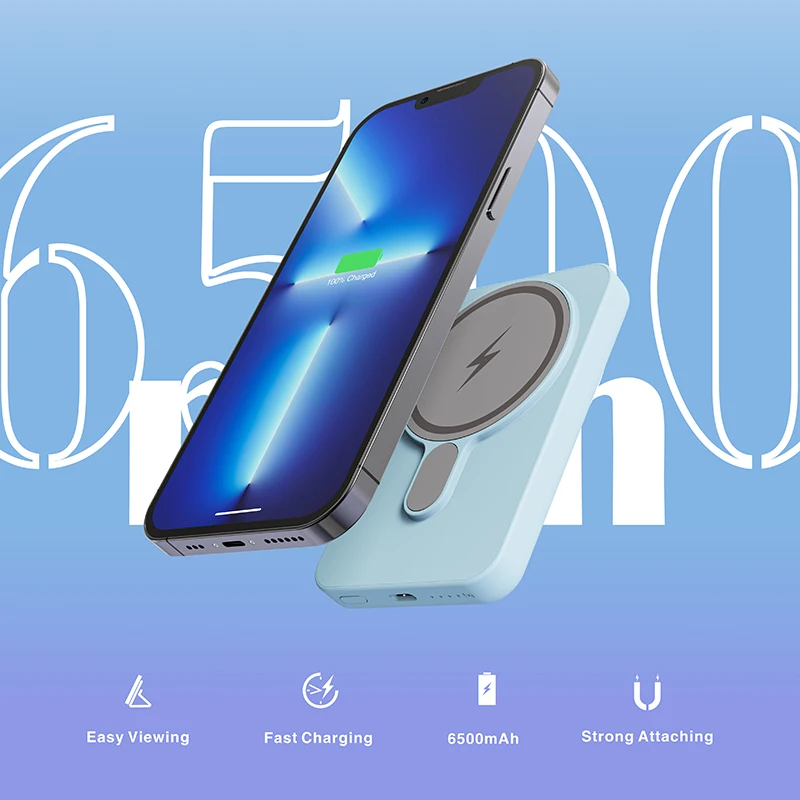 M1 2022 newest 5000mah 6500mah 10000 mAh desktop foldable  wireless Qi fast charge power bank with phone stand