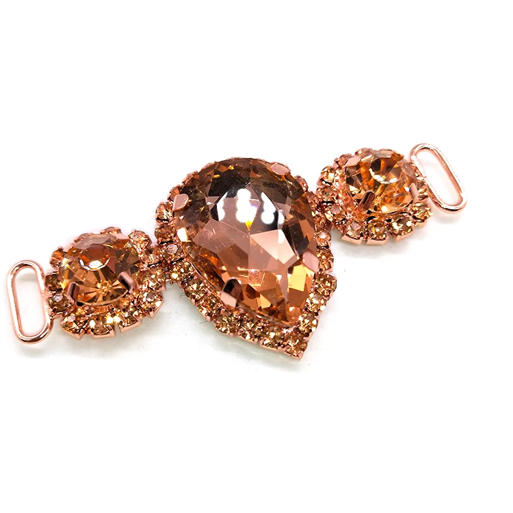Factory Wholesale Fashion Glass Bra Buckle Rose Gold Alloy Light Peach Rhinestone Bikini Connector For Women Swimsuit Decoration