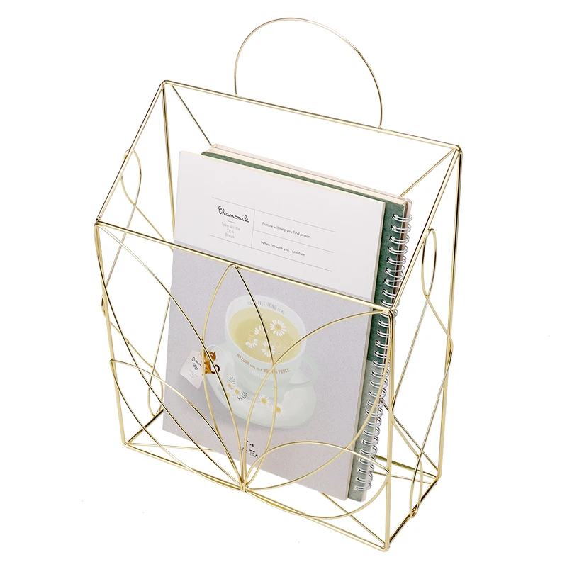 Office Supplies Portable Desk Organizer Storage Baskets Gold Metal Wire Wall Mounted Hanging Baskets File Magazine Rack Holder