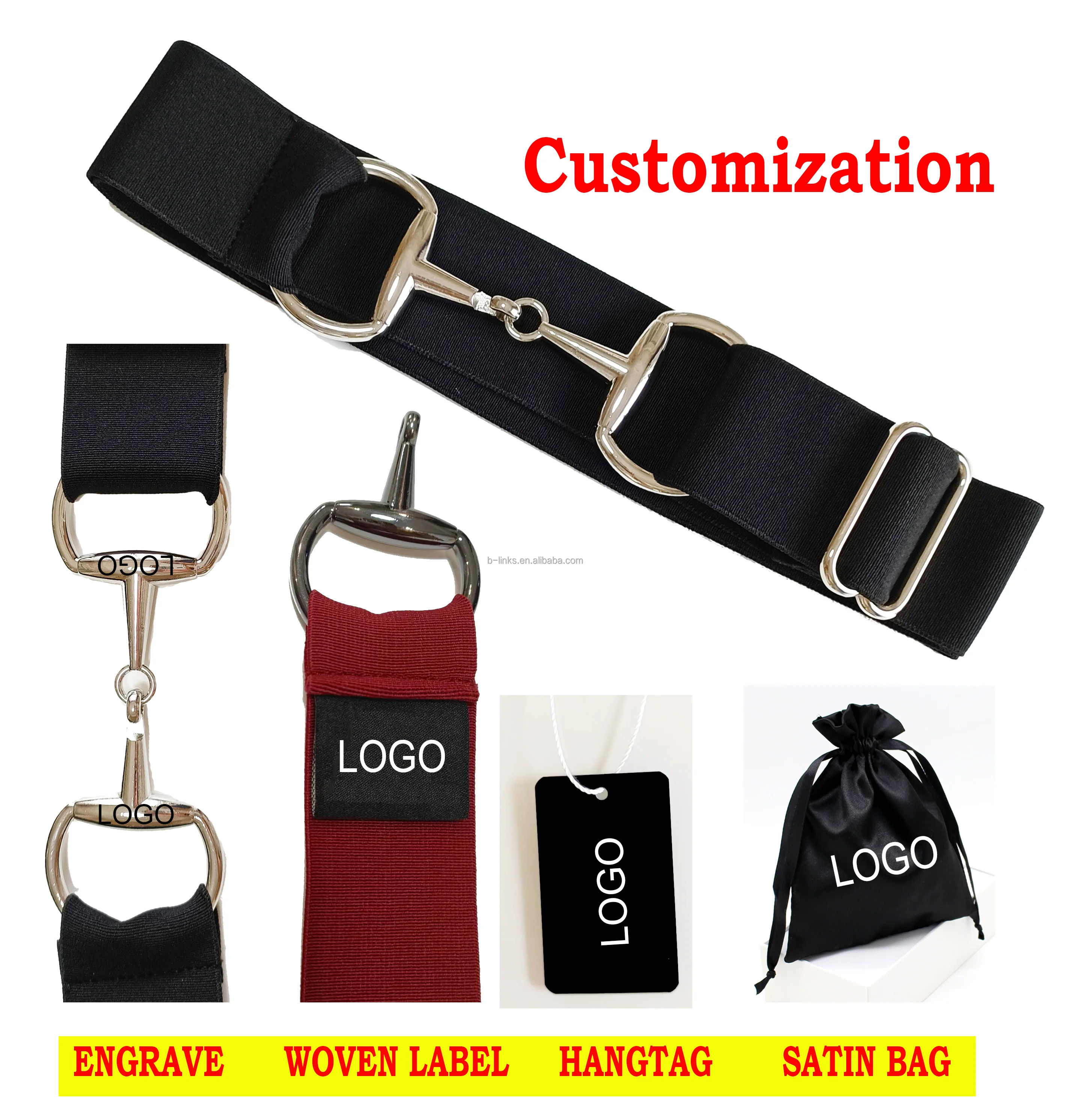 Free Engraved Logo 2-Inch 5-Cm Elastic Snaffle Bit Buckle Belt High Waist Equestrian Horse Riding Bits