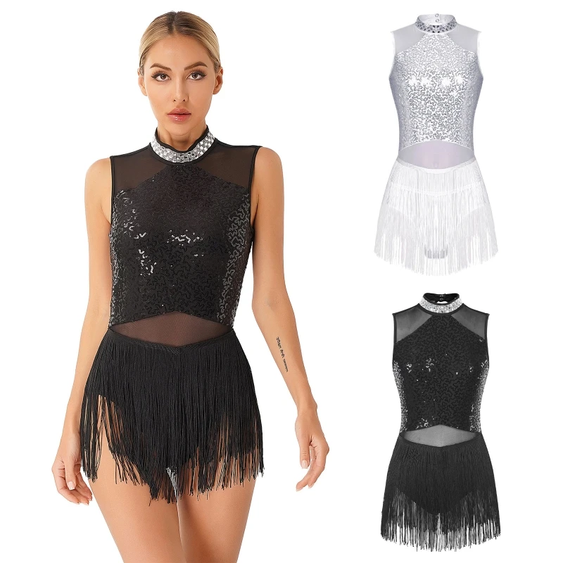 Stage Dance Performance Wear Dancewear Rhinestone Sequined Latin Tango Rumba Cha-Cha Samba Dance Dresses
