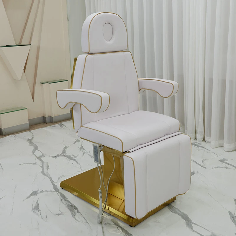High Quality Beauty Bed Chair  Beauty Salon Furniture Gold Base Three Motors Massage Bed Electric Adjustment Lash Bed For Sale
