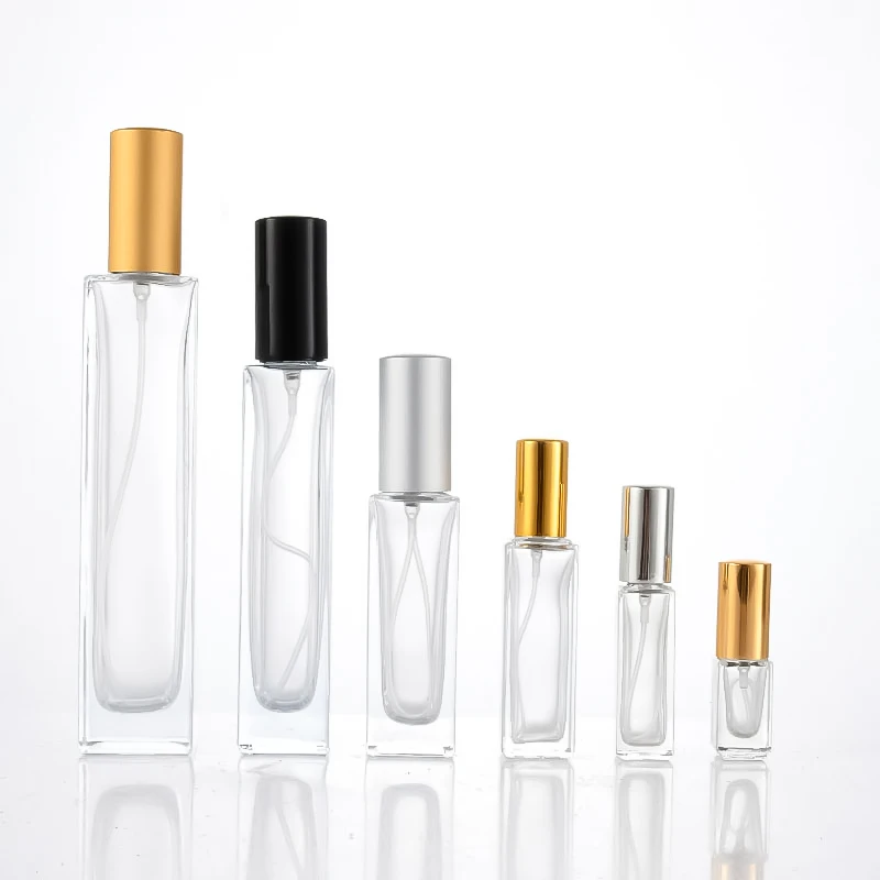 Low Mini Order Flat Square Shape Luxury Perfume Atomizer Perfume Glass Bottle
