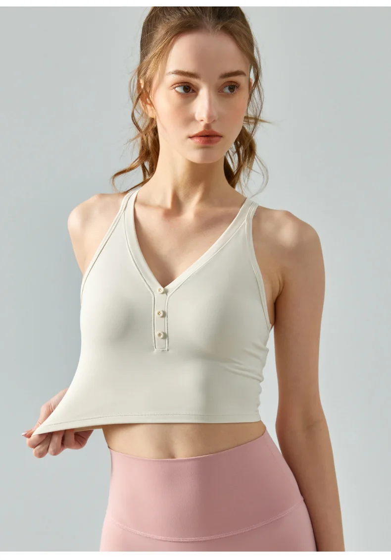JY V-neck sports vest with chest pad summer wear sexy cross back yoga suit top solid color fitness vest women