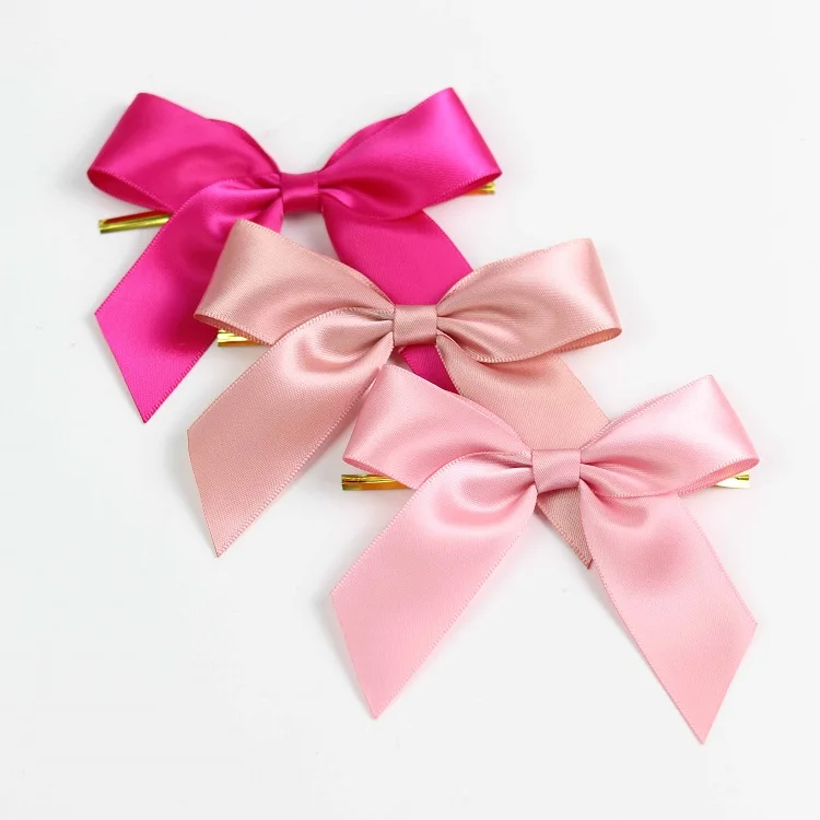Wholesale pre-tied satin gift wrapping ribbon bow with twist tie