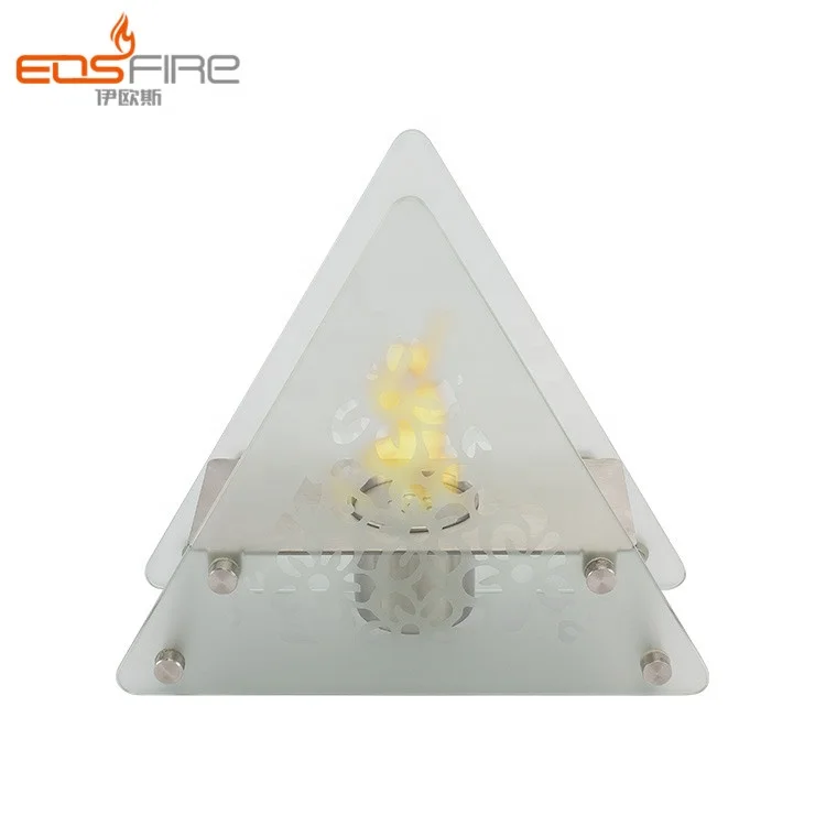 Decorative triangle glass surround tabletop bioethanol fireplace