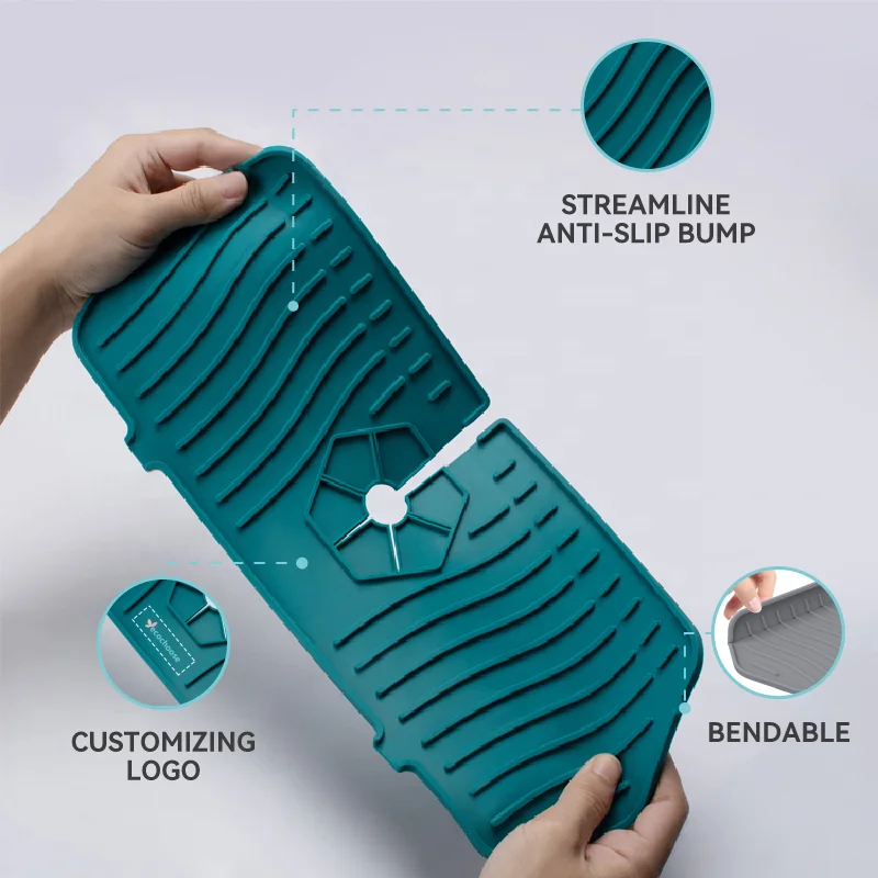 Washable Kitchen Sink Splash Guard Draining Pads Fast Drying Faucet Water Splash Catcher Silicone Faucet Mat For Sink Splash